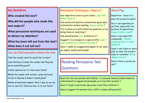 Guided reading learning mats for persuasive texts ...