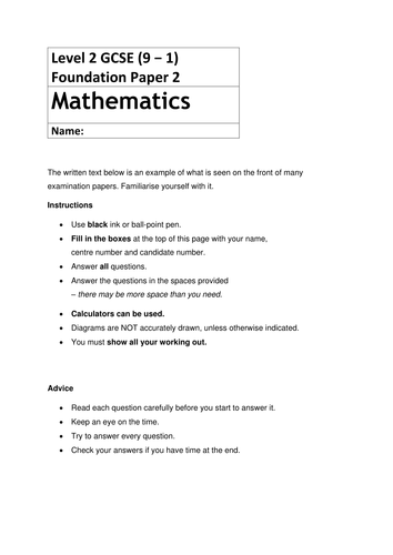 Paper 2 Mathematics Papers for Foundation & Higher