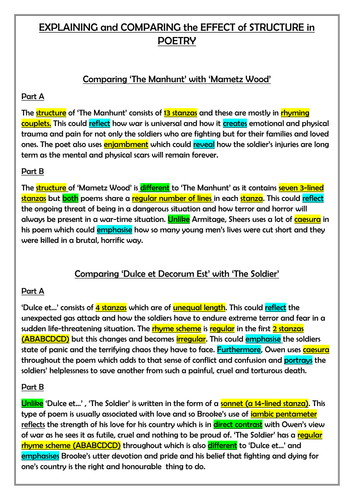 EDUQAS GCSE LIT COMPONENT 1, SECTION B, DESCRIBING THE EFFECT OF STRUCTURAL TECHNIQUES IN POETRY