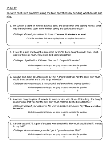 Multi Step word problems Year 5