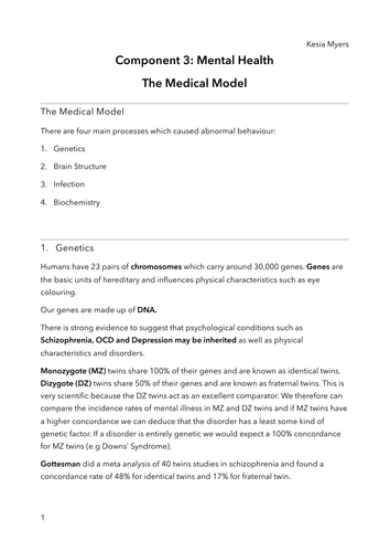 OCR PSYCHOLOGY APPLIED MENTAL HEALTH - THE MEDICAL MODEL (A LEVEL)