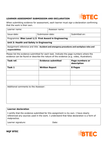 Btec Engineering NQF Unit 3  Assignment 1 Merit Example