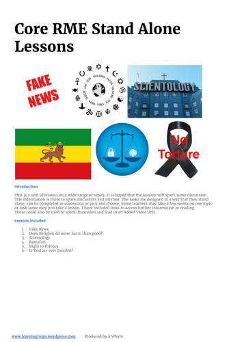 Core RME/ Religious Studies - Stand Alone Lessons