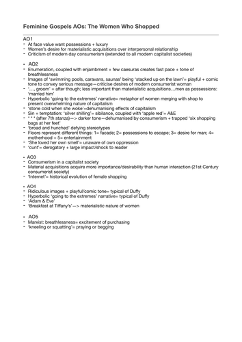 English A level: Feminine Gospels, The Woman Who Shopped AOs