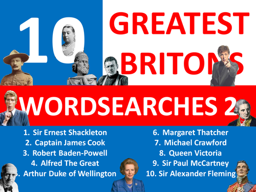 10 Greatest Britons 2 Wordsearches Keyword Wordsearch Homework Cover Plenary Lesson British Values