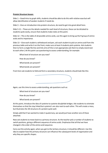 Protein structure lesson. A Level Biology, AQA 7401/7402
