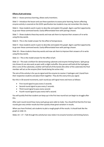 Effect of pH and temperature on enzyme activity. A Level Biology, AQA 7401/7402