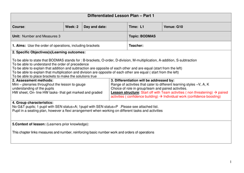 BIDMAS / BODMAS - lesson plan