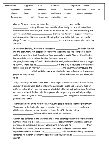 Victorian England Context - Cloze Exercise