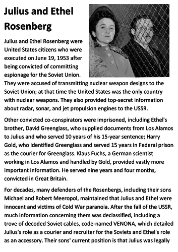 Julius and Ethel Rosenberg Handout