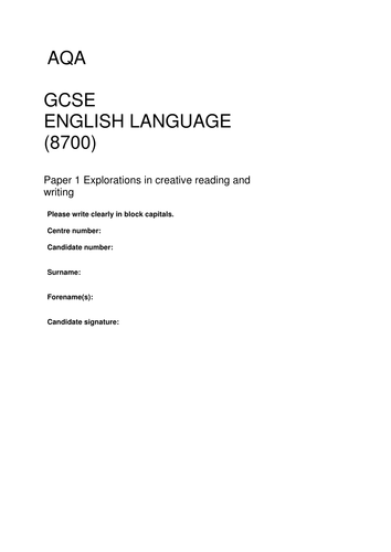 AQA GCSE English Language mock/ practice paper for Paper 1