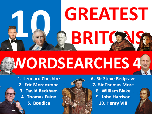10 Greatest Britons 4 Wordsearches Keyword Wordsearch Homework Cover Plenary Lesson British Values