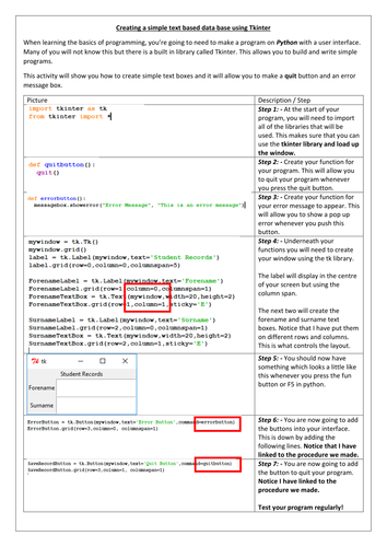 Python - User Interface Programming - GCSE / AS / A - Level - Tkinter