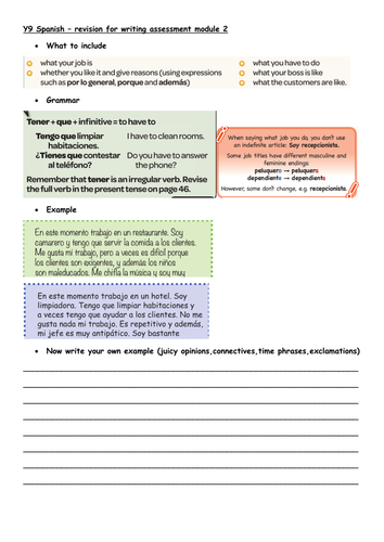 Y9 SPANISH VIVA M2 WRITING REVISION
