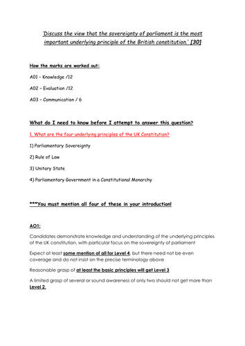Principles of the UK Constitution Essay Plan