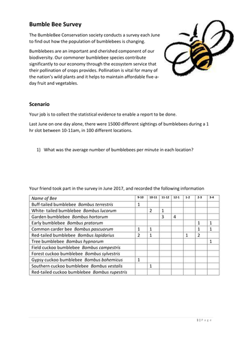 FS Maths L2 Data Handling - Bumble Bee survey