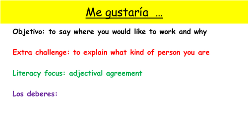 Y9 SPANISH VIVA LOWER ABILTY M2:  me gustaria trabajar