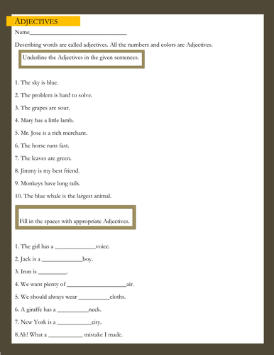 Adjectives Worksheet