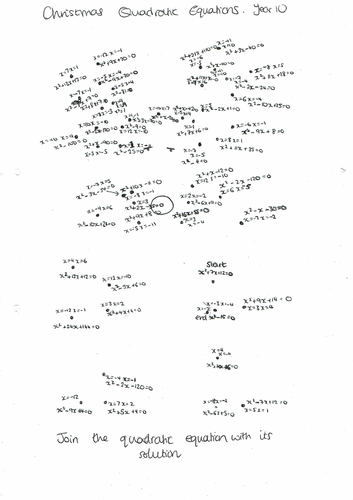 Christmas algebra quadratics and solving acitivities