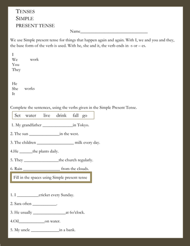 Simple present tense worksheet