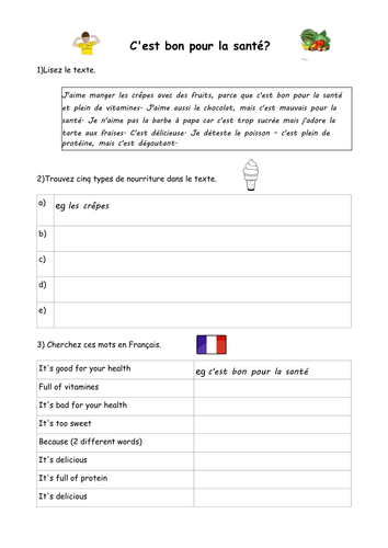 Healthy eating worksheet