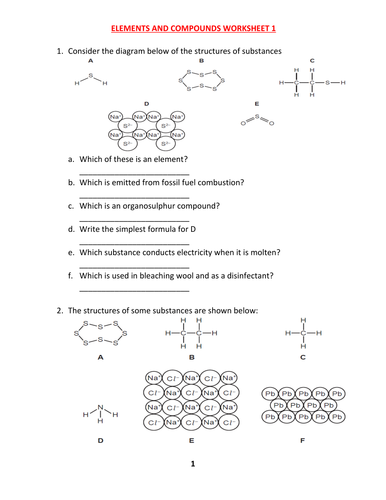 ELEMENTS AND COMPOUNDS WORKSHEET