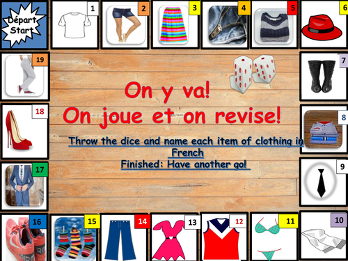 50 engaging slides on the topic of clothing in French/board game, noughts & crosses and much more