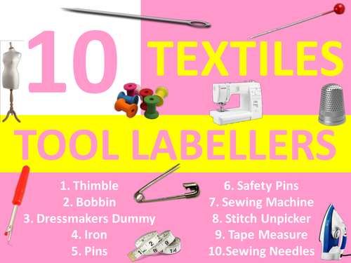 10 Textiles Tools Equipment Labellers Design Technology Tools KS3 GCSE Keyword Starters Cover Lesson