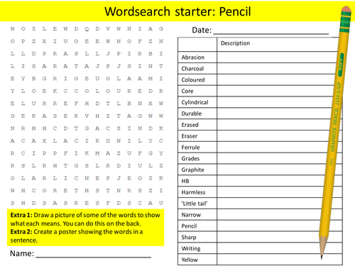 Design Technology Pencil Tool KS3 GCSE Wordsearch Crossword Alphabet Keyword Starter Cover