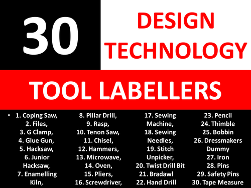 30 Tools Tool Labellers Design Technology Tools KS3 GCSE Keyword Starters Cover Lesson Homework