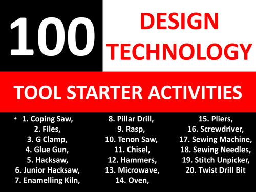 100 Design Technology Tools Starter Activities Wordsearch Crossword Anagram Cover Homework Lesson