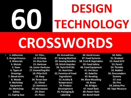 60 Crosswords Design Technology Literacy KS3 GCSE Keyword Starters Crossword Cover Lesson