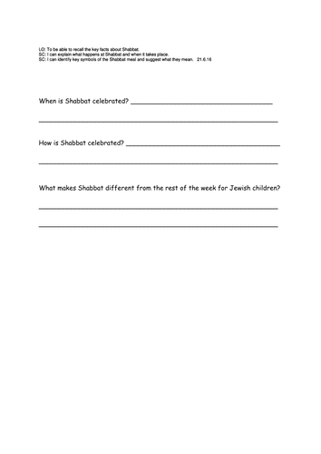 Shabbat worksheets