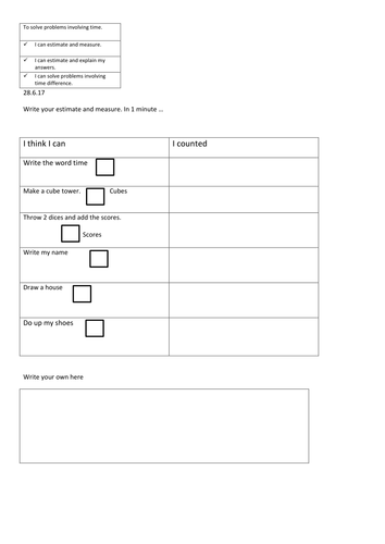 Year 1 time worksheet