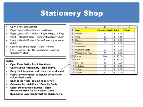 KS3 Spreadsheet Practice