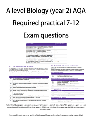 Required practical exam questions workbook | A level biology AQA OCR Edexcel WJEC Year 2