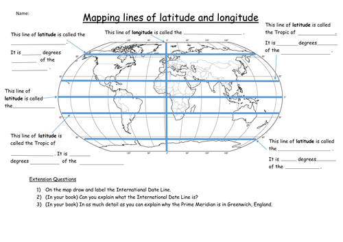KS3 Latitude and Longitude Worksheet