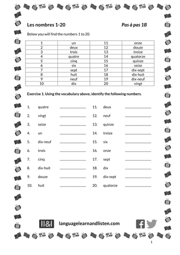 Les nombres 1-20 (numbers 1-20)