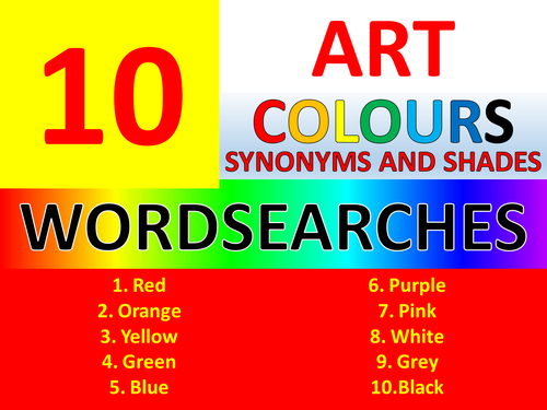 Art Colour Synonym Shades 10 x Wordsearch Starters Art Wordsearches Keyword Cover Homework