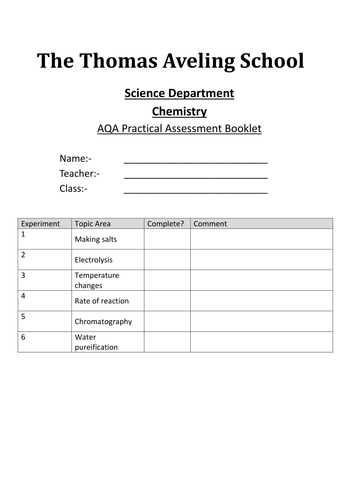 2016 AQA Chemistry GCSE Required Practical Booklet