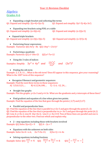 GCSE 9-1 Maths Revision Checklist For Higher