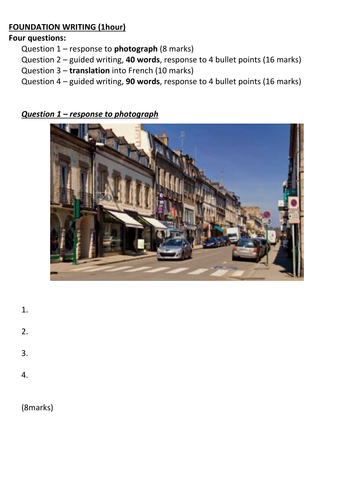 GCSE French new style exam practice assessment papers for Unit 4 (Writing)