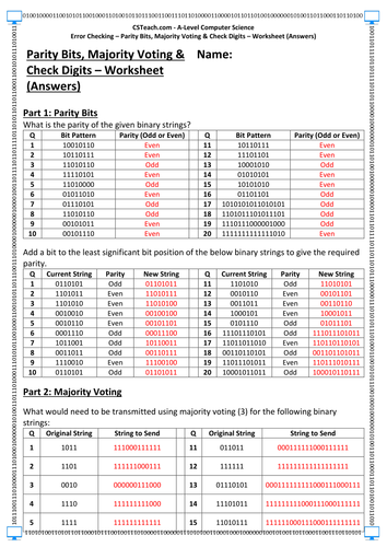 A-Level Computer Science - Error Checking - Worksheet