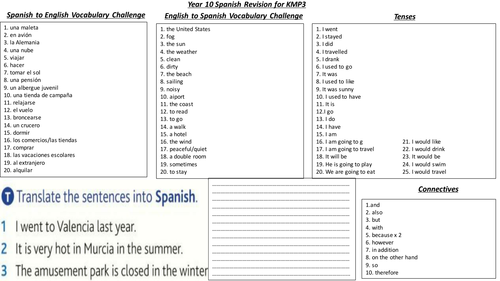End of Unit Revision Quizzes on the topic of Holidays and Media for GCSE Spanish