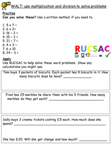 Year 2 multiplication and division practise with word ...