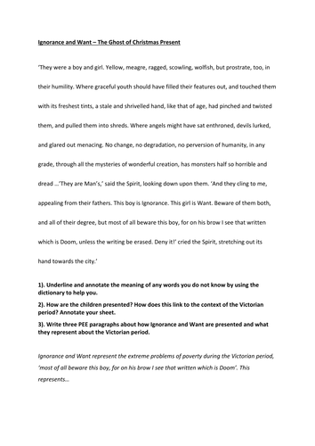 Extract question on Ignorance and Want in 'A Christmas Carol'