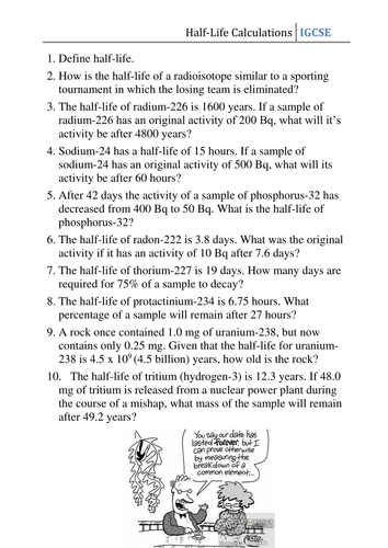 WS - Half Life Calculations with MS | Teaching Resources