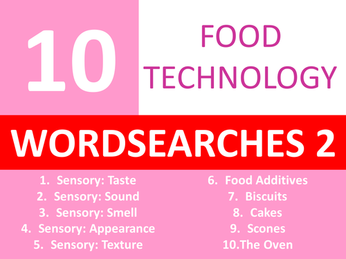 10 Food Technology Wordsearches 2 Keyword Starters Wordsearch