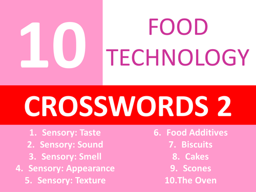 10 Food Technology Crosswords 2 Keyword Starters Crossword Cover Homework Lesson