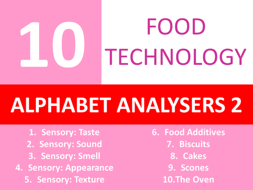10 Food Technology Alphabet Brainstorm Analysers 2 Keyword Starters Cover Lesson Homework